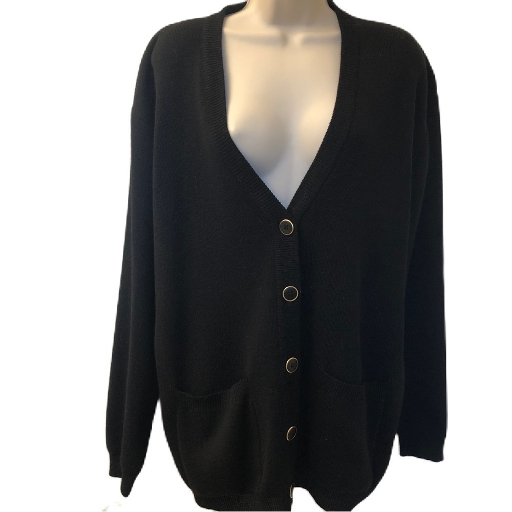 Vintage Westbound Women's Black V Neck Grandma Button Cardigan Sweater Medium